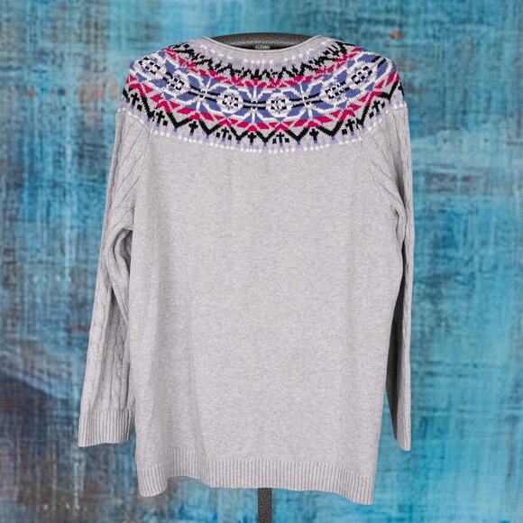 Woman Within Fair Isle Cable Knit Cardigan Sweater Size 18/20 100% Cotton Cozy - Picture 4 of 6